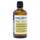 Amber glazen fles met Calendula officinalis olie en een Ancient label voor oude wijsheid